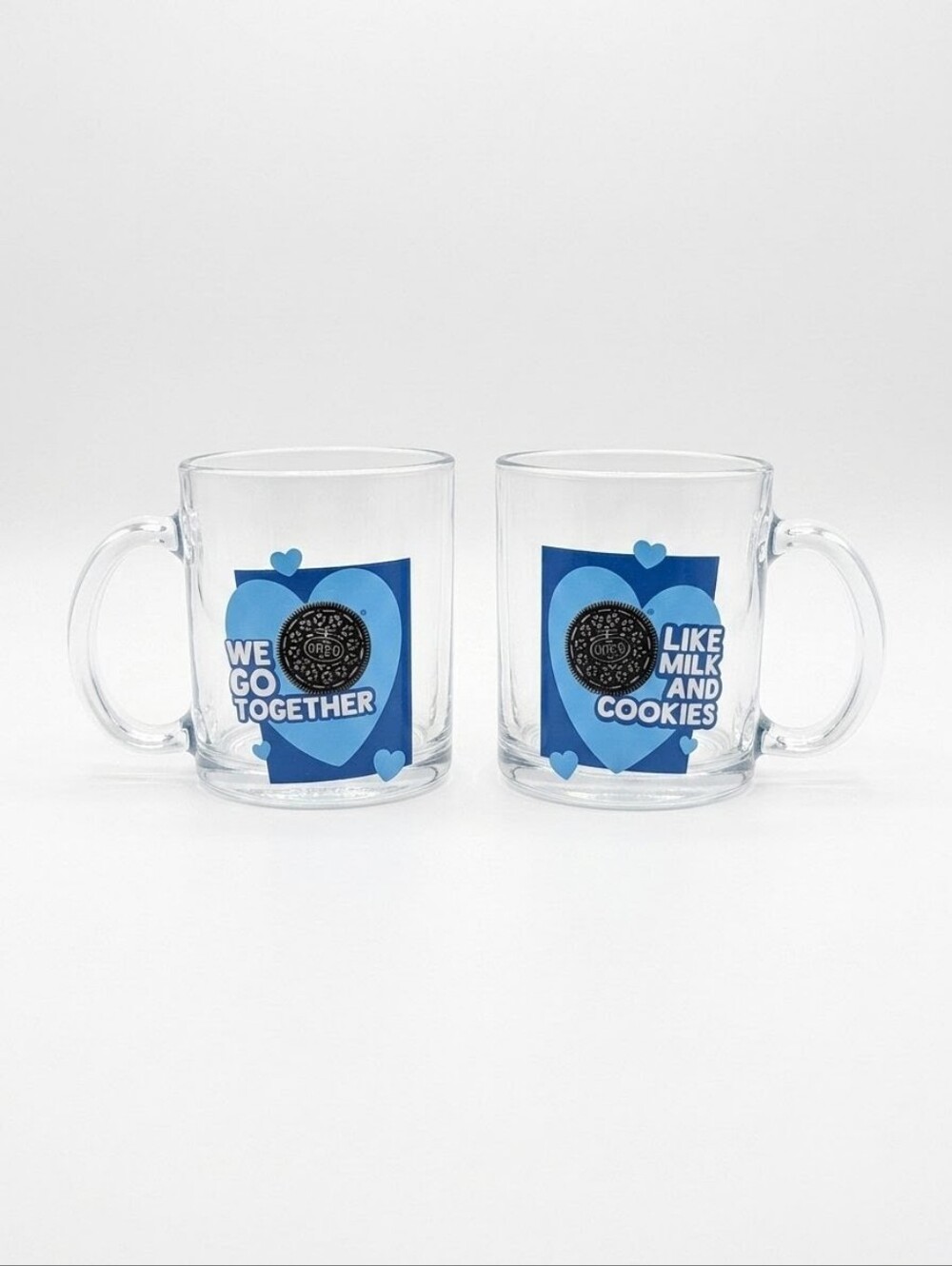 Oreo "We Go Together Like Milk & Cookies" Clear Glass Mug Set of 2 (2022)